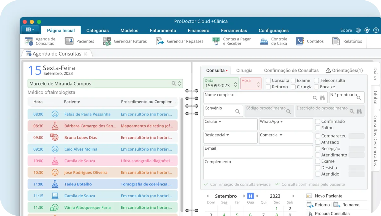 Recorte de tela da agenda do cloud