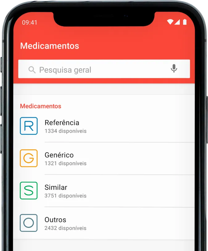 Smartphone mostrando o app medicamentos