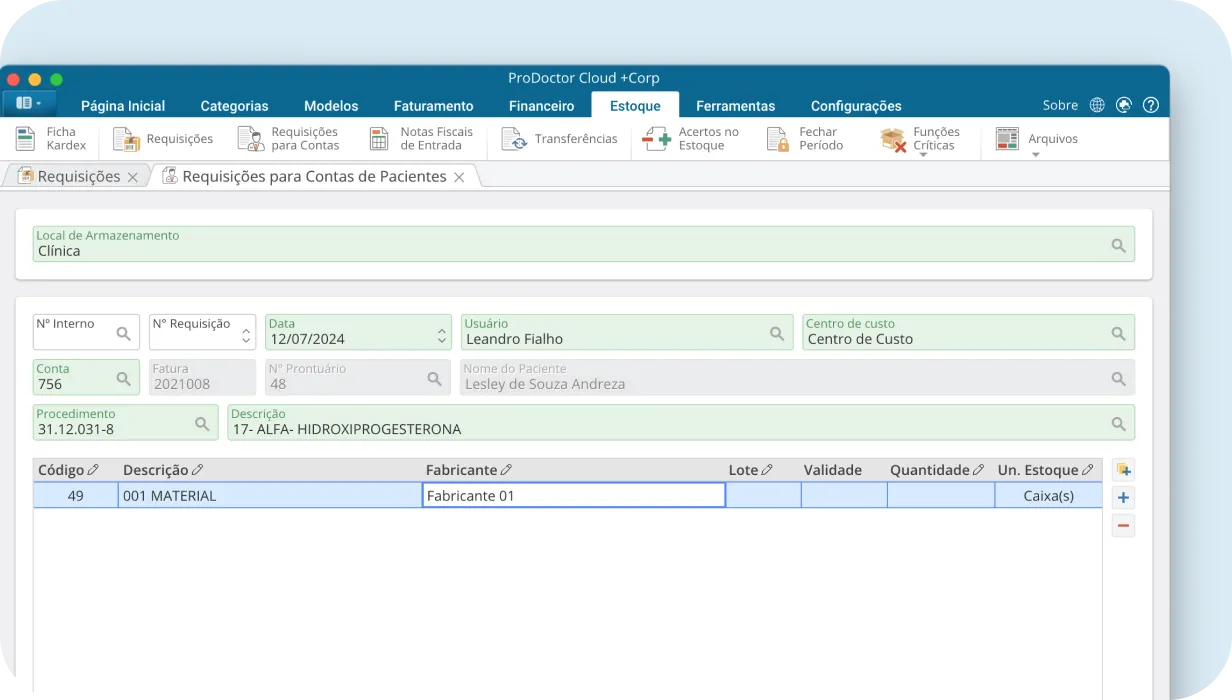 Recorte de tela do faturamento do Cloud + clínica