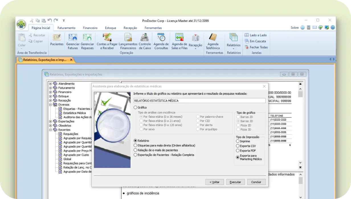 Recorte de tela da exportação para MKT médico do corp