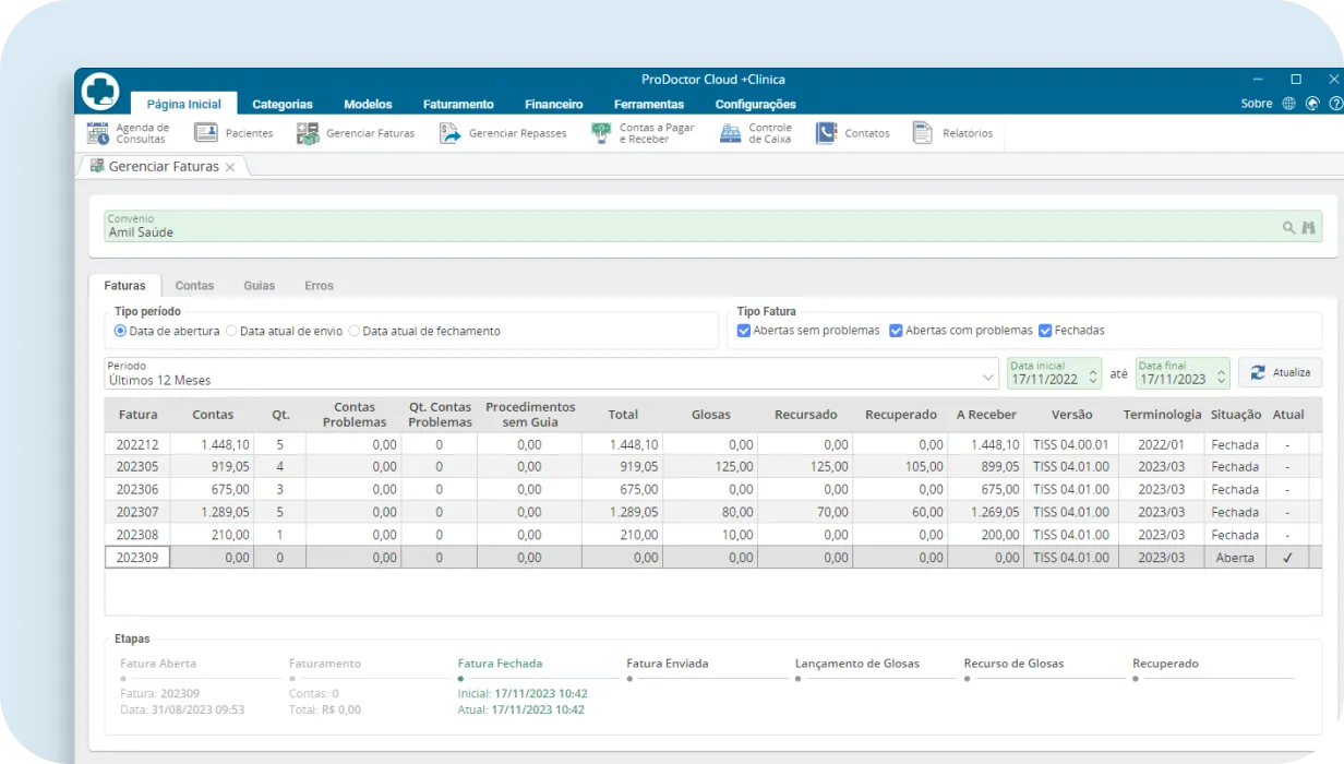 Recorte de tela do faturamento do Cloud + clínica
