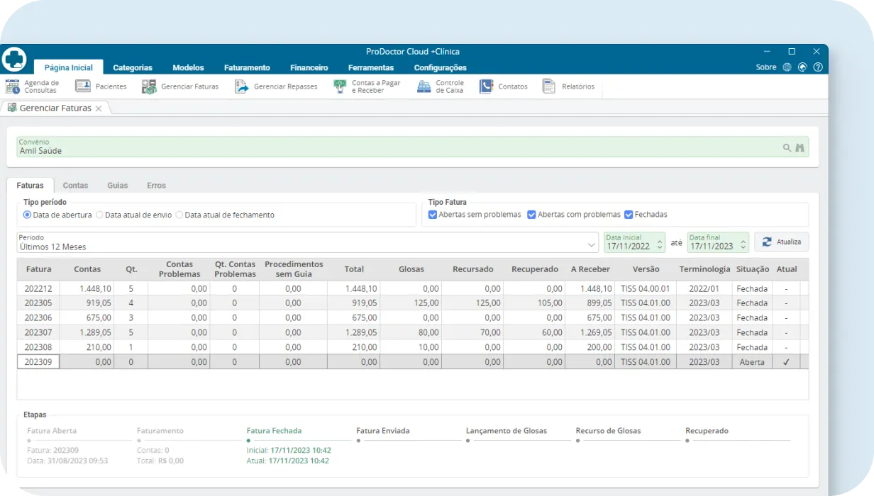 Recorte de tela do faturamento do Cloud + clínica