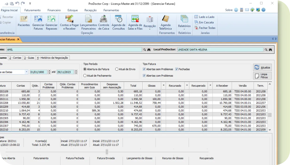 Recorte de tela do faturamento do corp