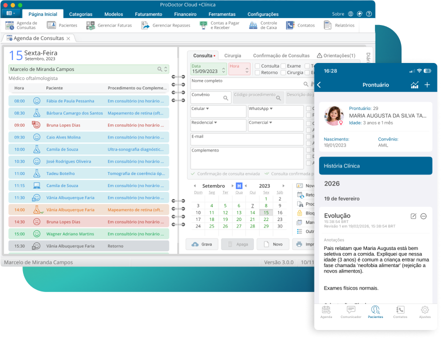 Notebook e smartphone com as telas do agendamento online