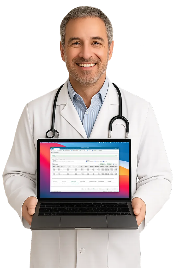 Notebook com a tela do paciente do software médico ProDoctor