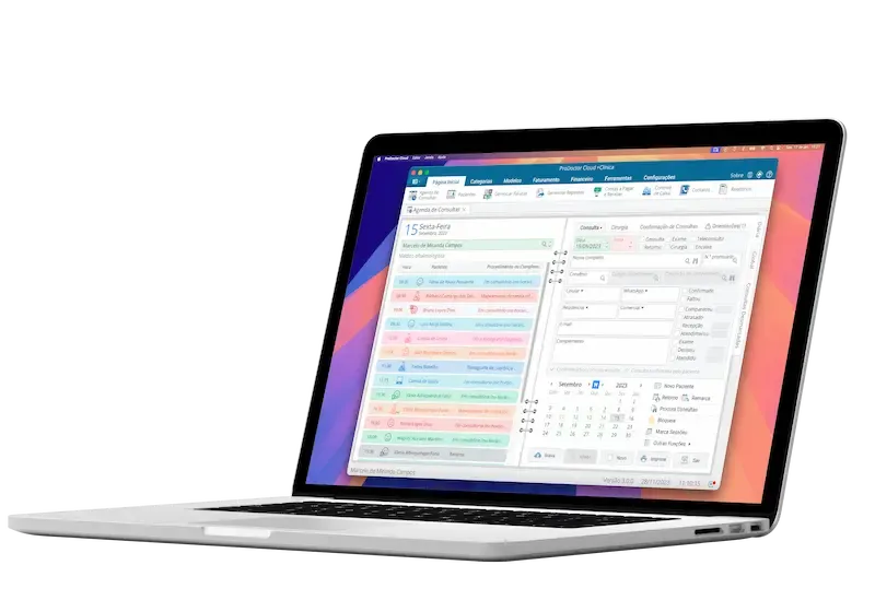 Notebook com a tela do paciente do software médico ProDoctor