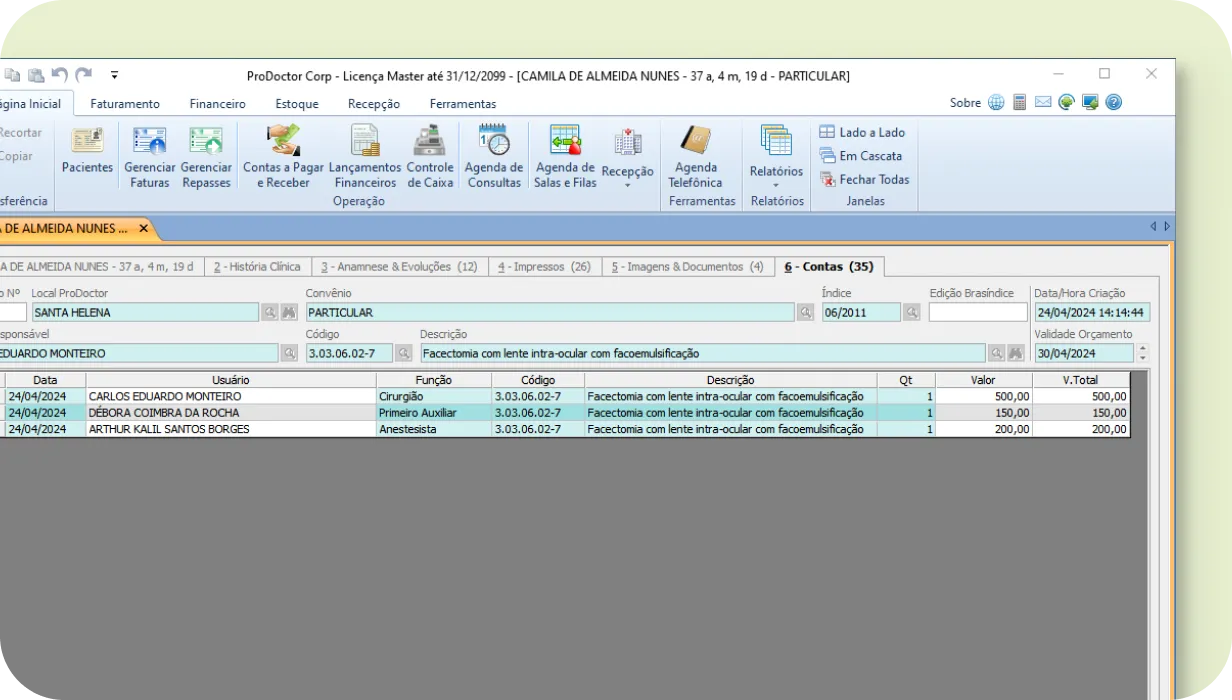 Recorte de tela do orçamento do corp