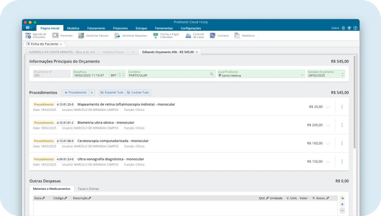 Recorte de tela do faturamento do Cloud + clínica
