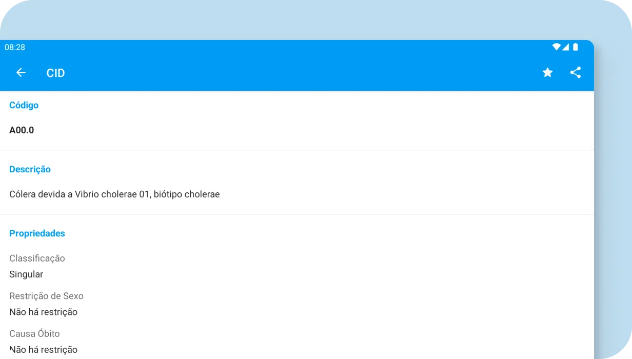 Recorte da tela do app cid10