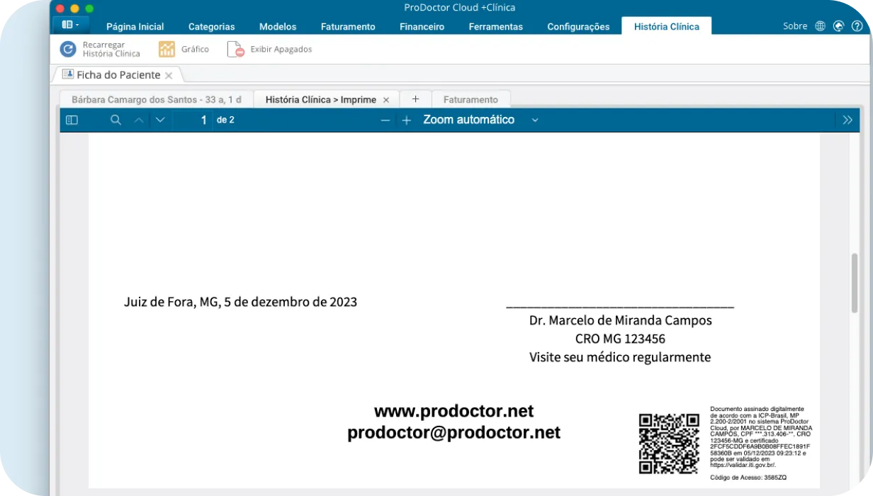 Recorte da tela da prescrição médica do cloud