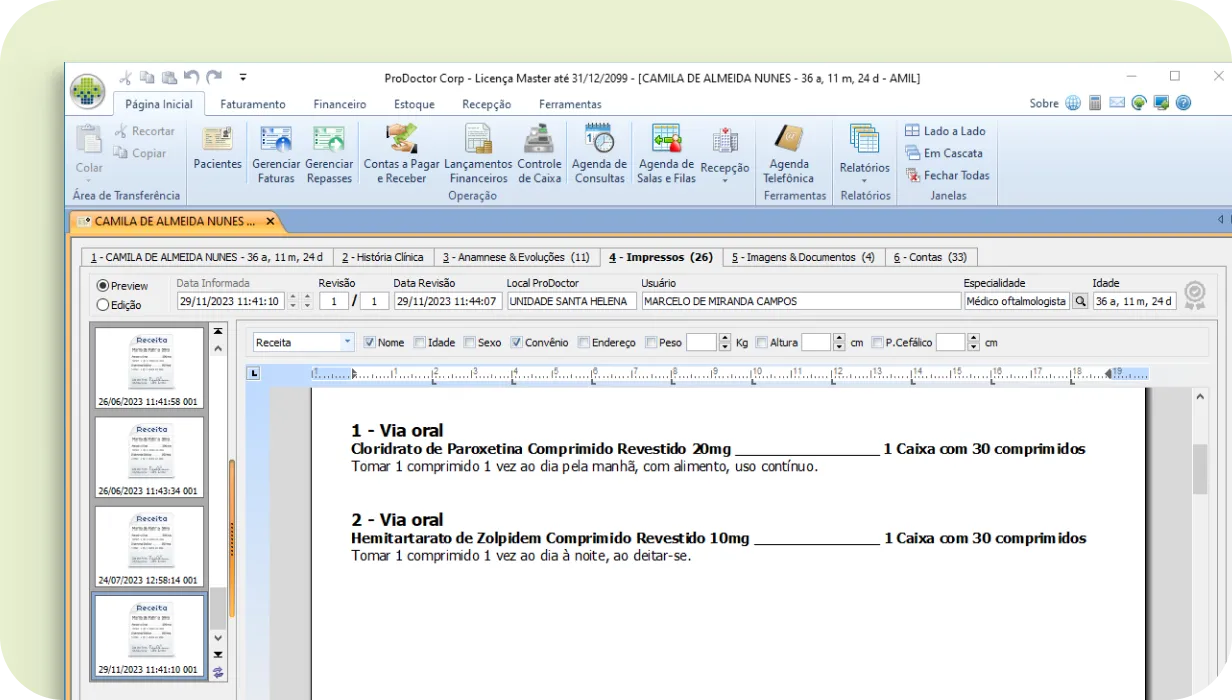 Recorte de tela da prescrição do corp