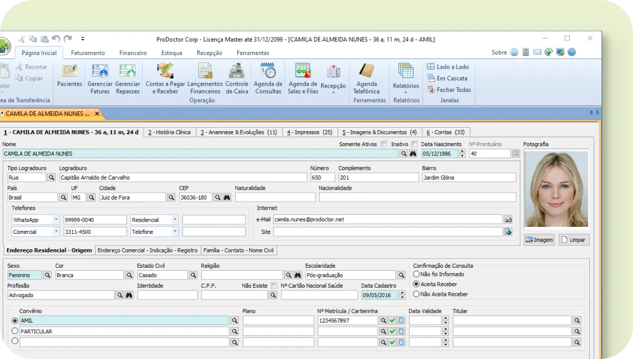 Recorte de tela do Prontuário do corp