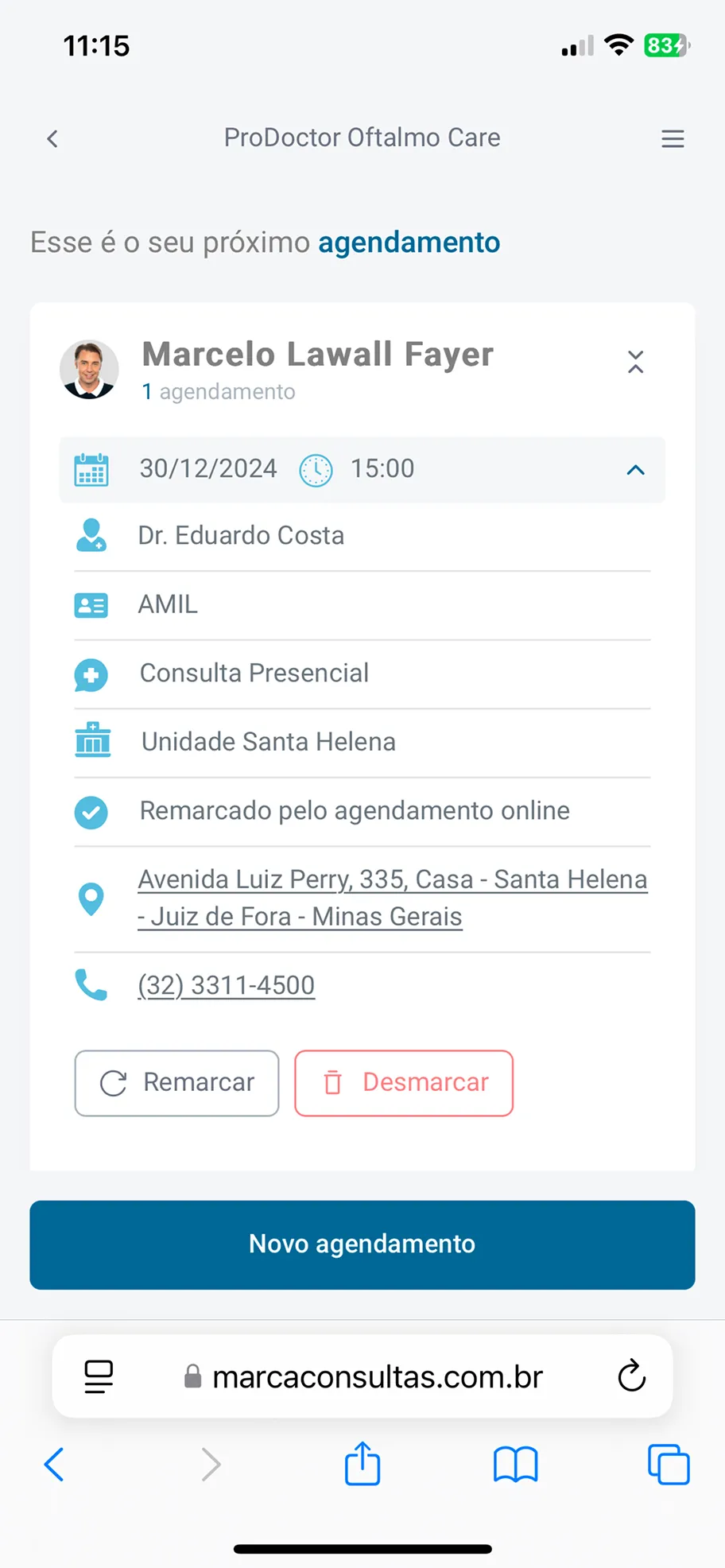 Tela do agendamento on-line da ProDoctor
