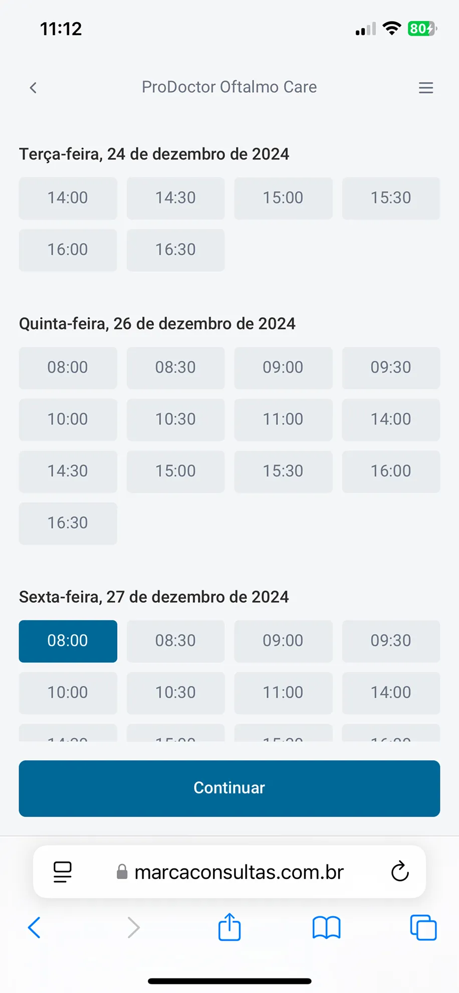 Tela do agendamento on-line da ProDoctor