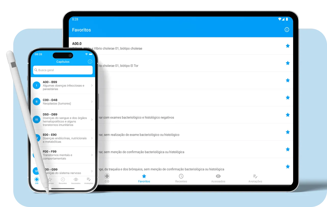 Tablet e smartphone mostrando os recursos do app cid10