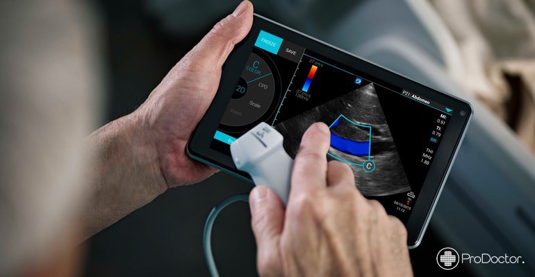 Ultrassom realizado na palma da mão