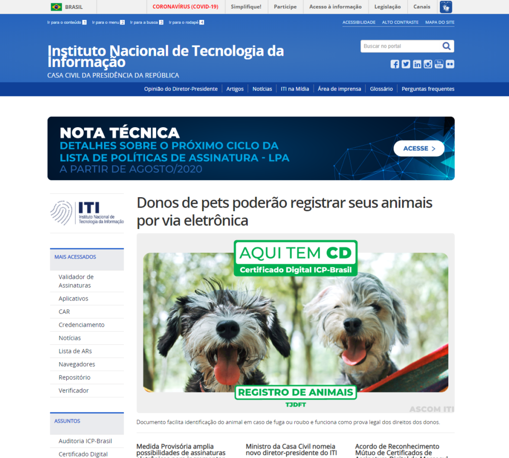 Entrar no site ITI ( Instituto Nacional de Tecnologia da Informação )