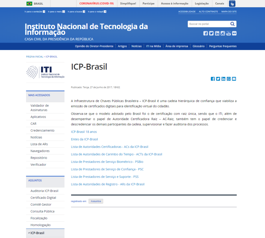 Entrar no site ITI ( Instituto Nacional de Tecnologia da Informação )