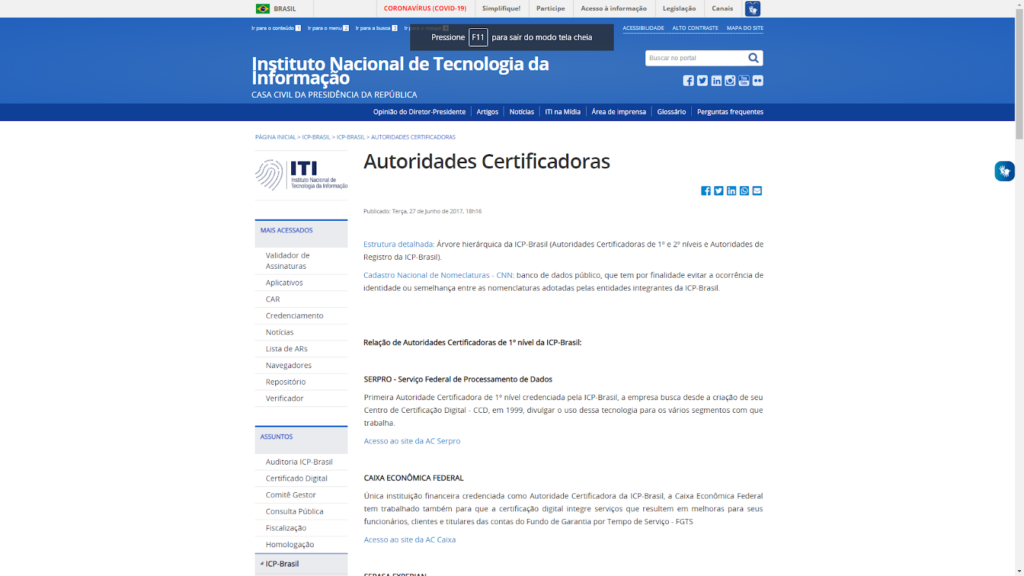 Abrir a lista de Autoridades Certificadoras e selecionar a que mais é conveniente para você