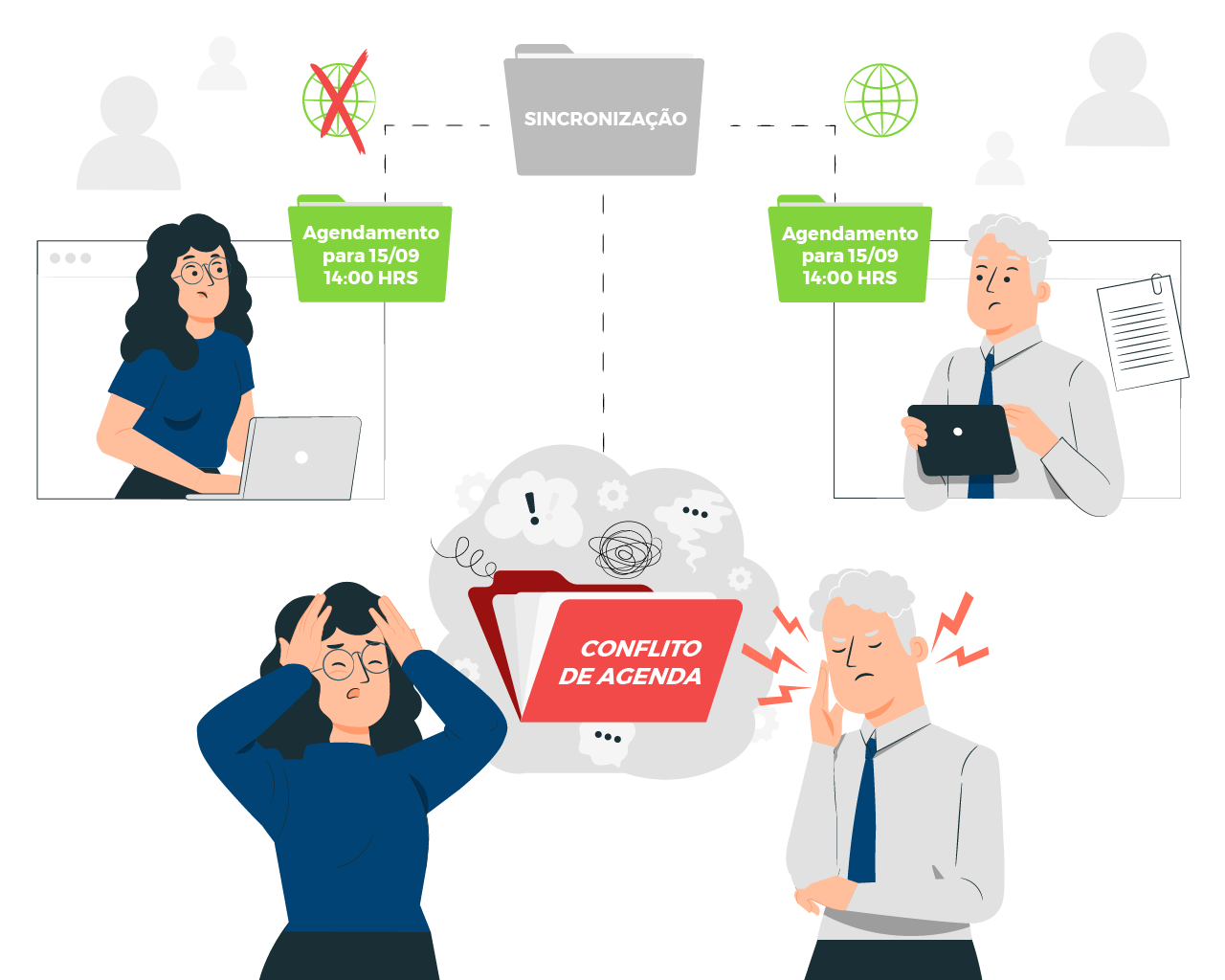 Ilustração de agendamento gerando conflito