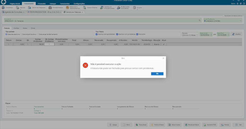 Tela do ProDoctor Cloud + Corp mostrando o 