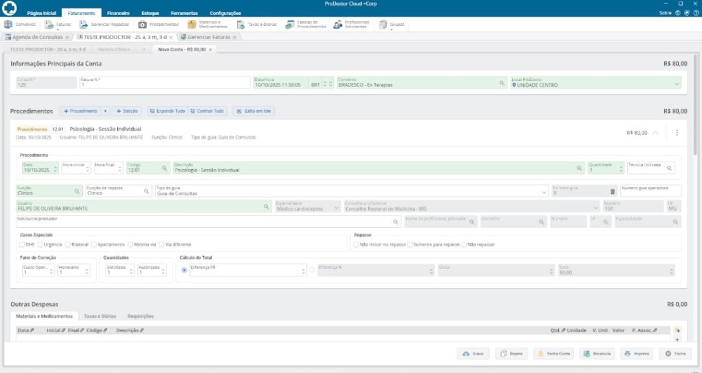 Tela do ProDoctor Cloud + Corp mostrando o campo 